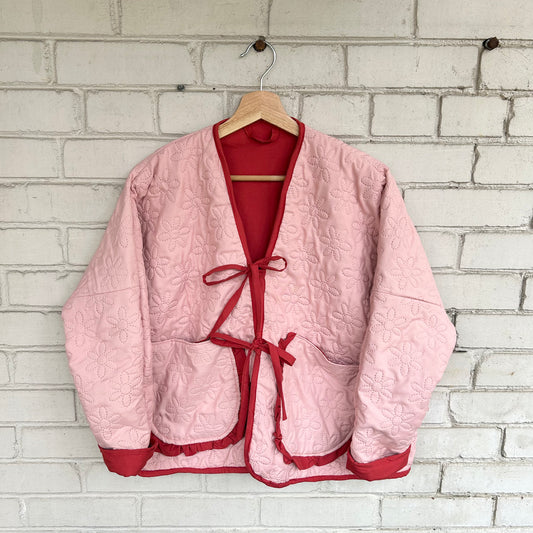 SOLD - Cardigan Coat, Pink and Red