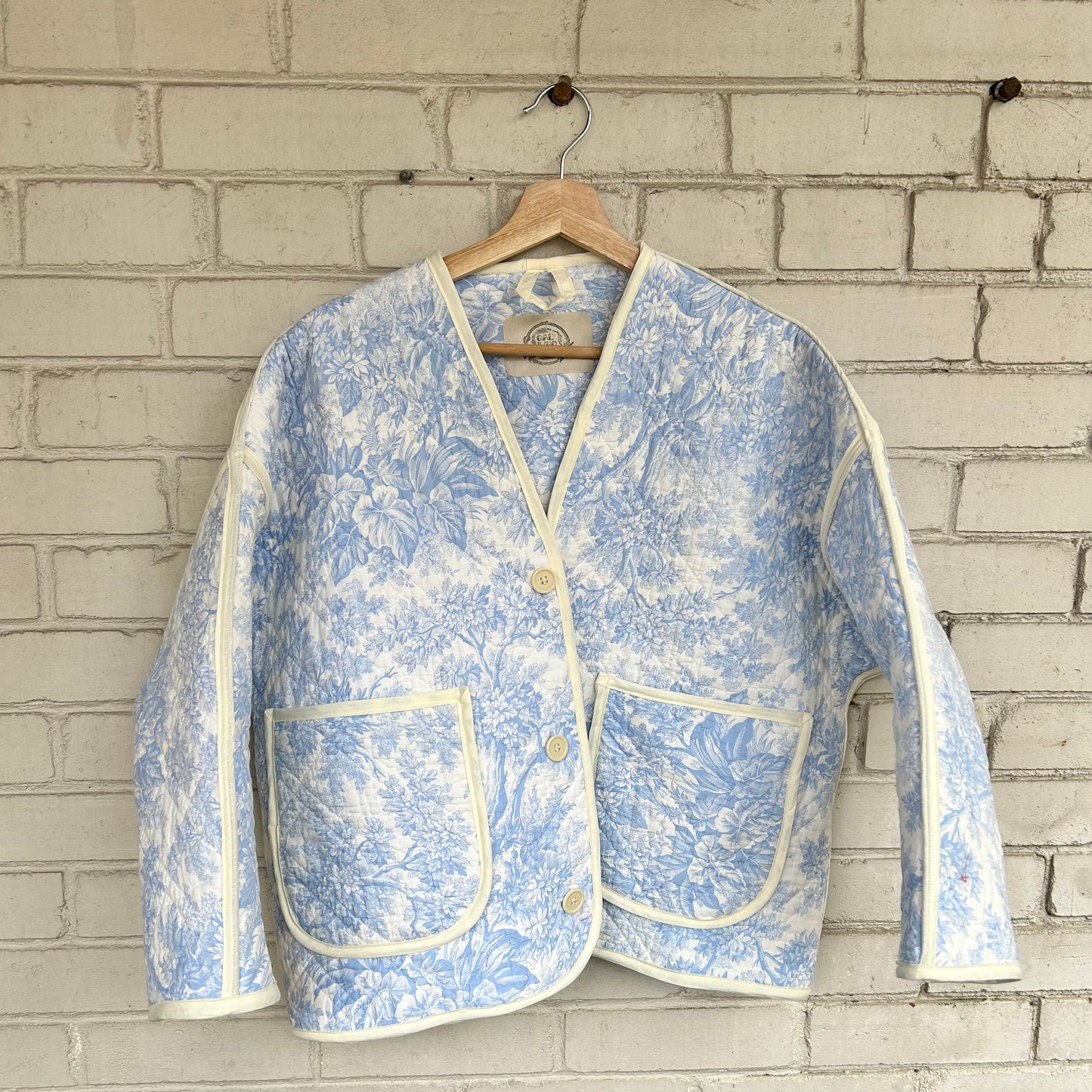 SOLD - Cardigan Coat, Blue Quilted Toile