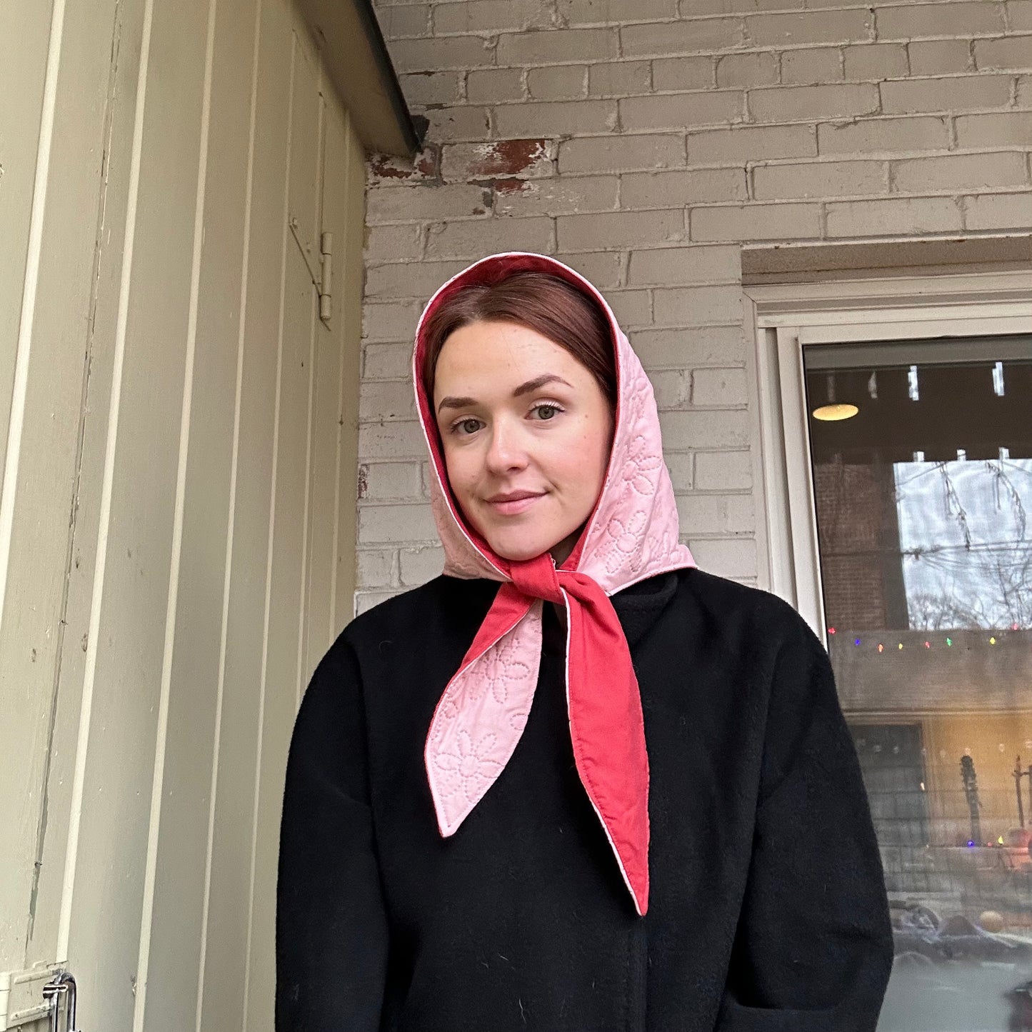 SOLD - Granny Hood, Red & Pink