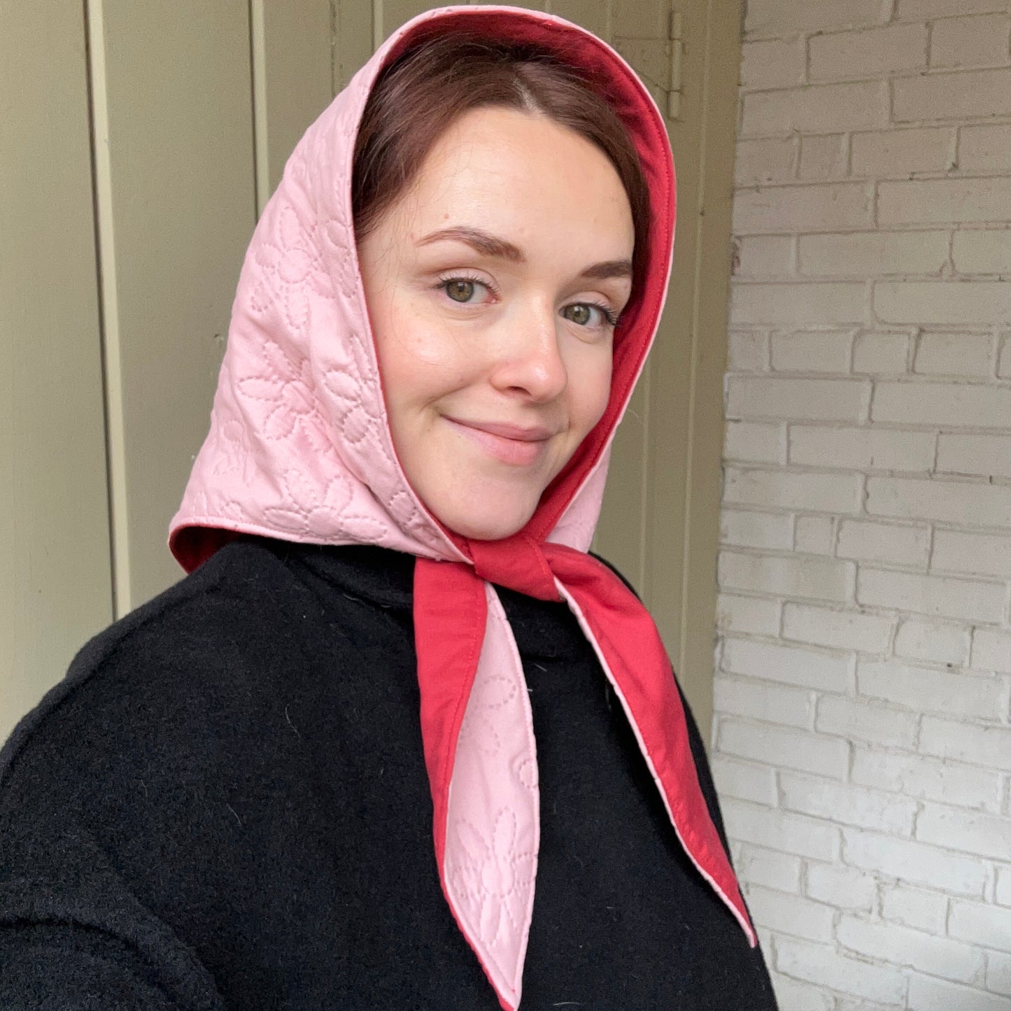 SOLD - Granny Hood, Red & Pink