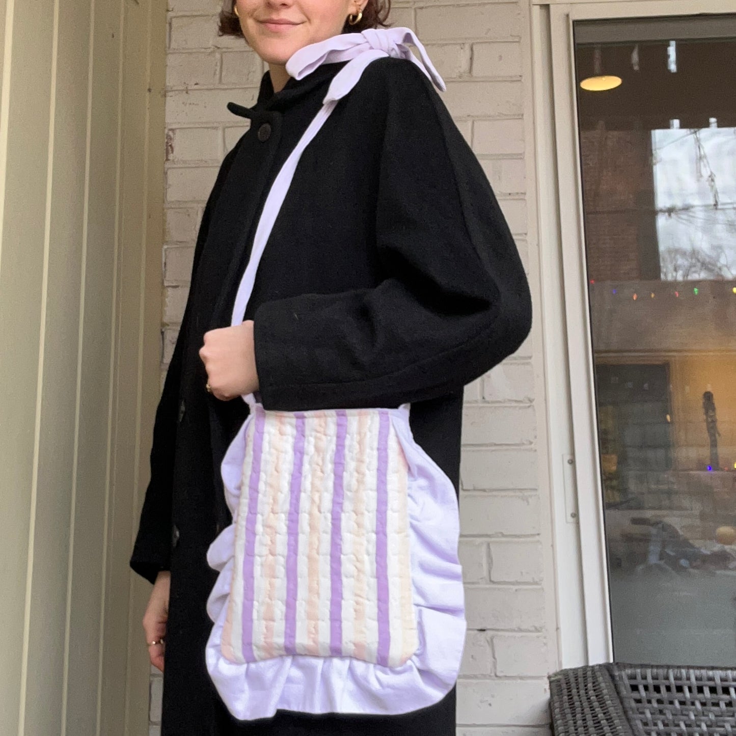 SOLD - Bow Bag, Purple Striped