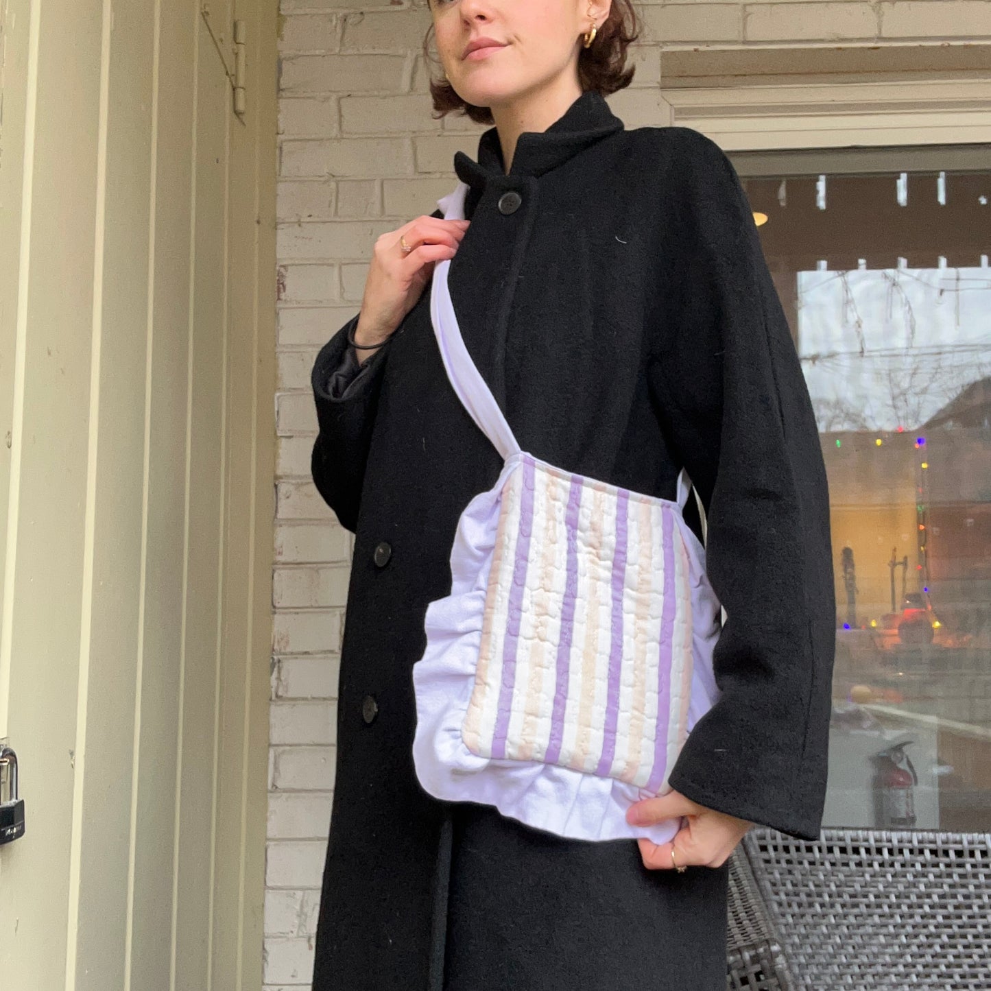 SOLD - Bow Bag, Purple Striped