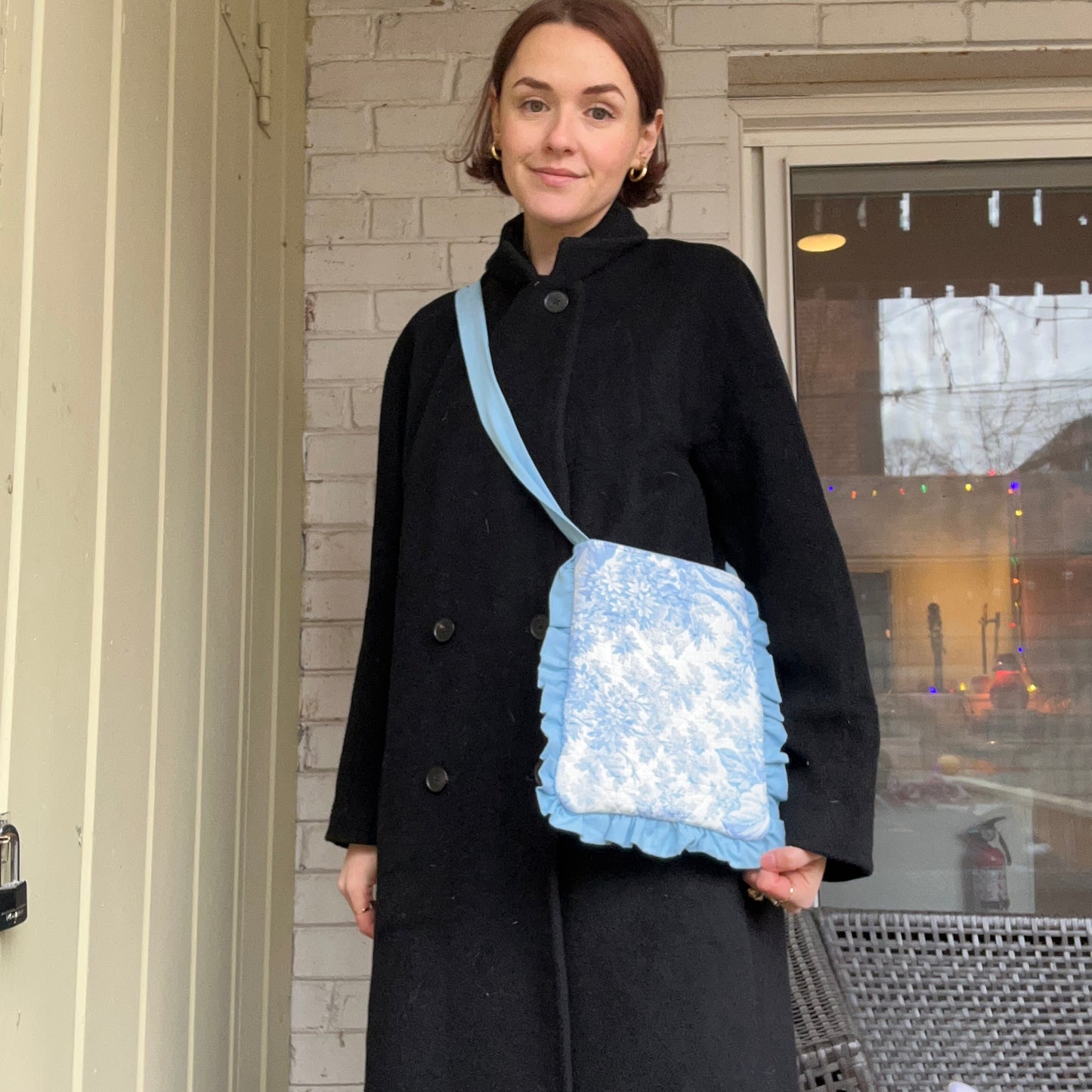 SOLD - Bow Bag - Blue Toile